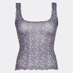 Floral Mesh Square Neck Camisole Vest