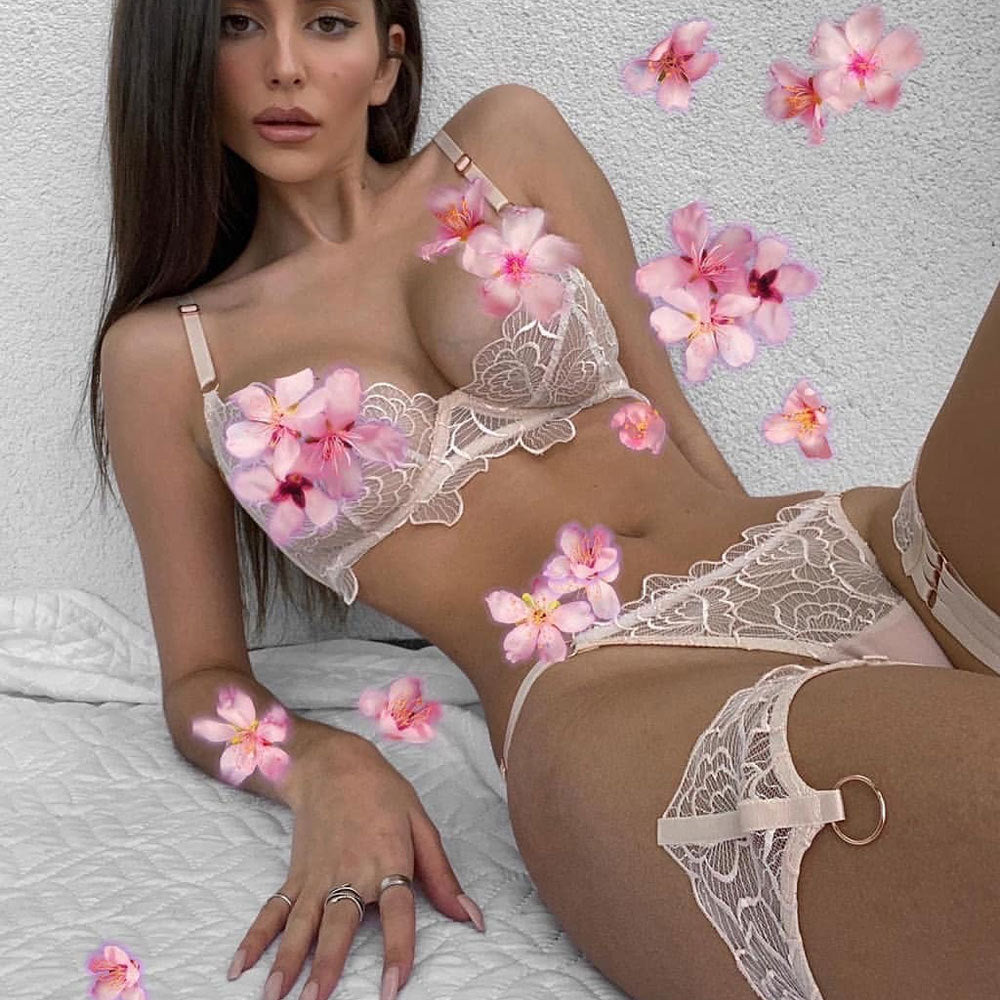 Embroidered Lace 3 Piece Sexy Lingerie Set