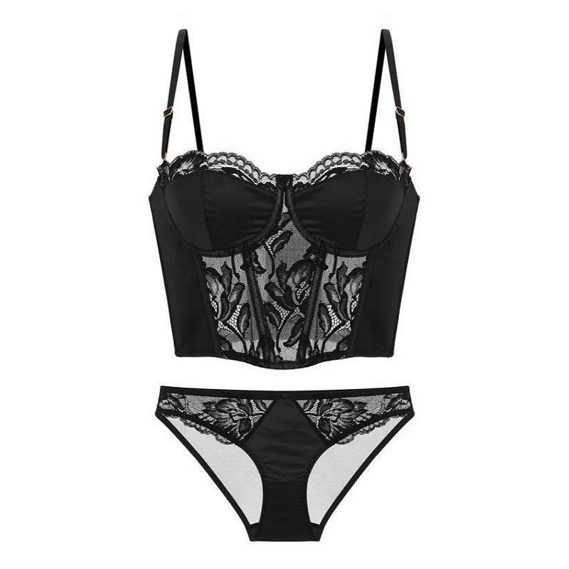 Sexy Underwire Corset Lace Brief Set