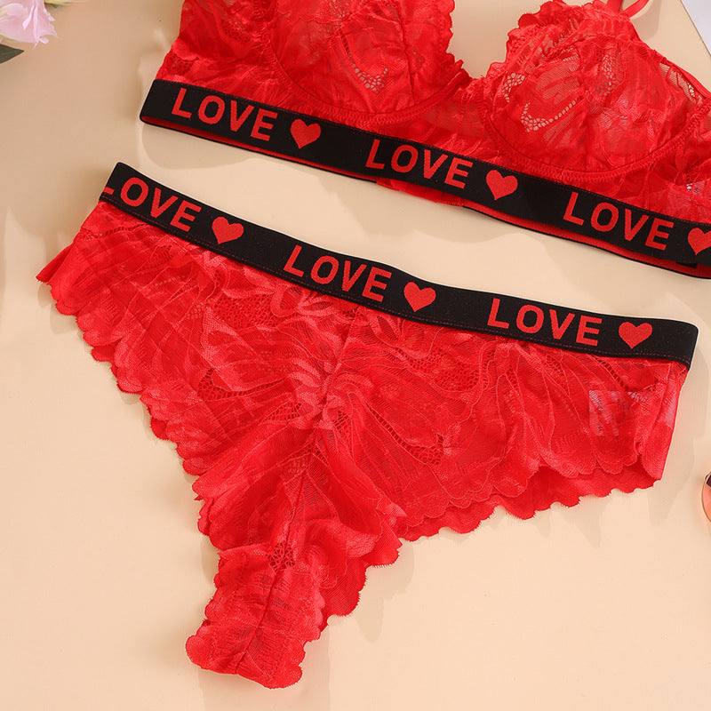 Red Plus Size Sexy Lace Bra Set