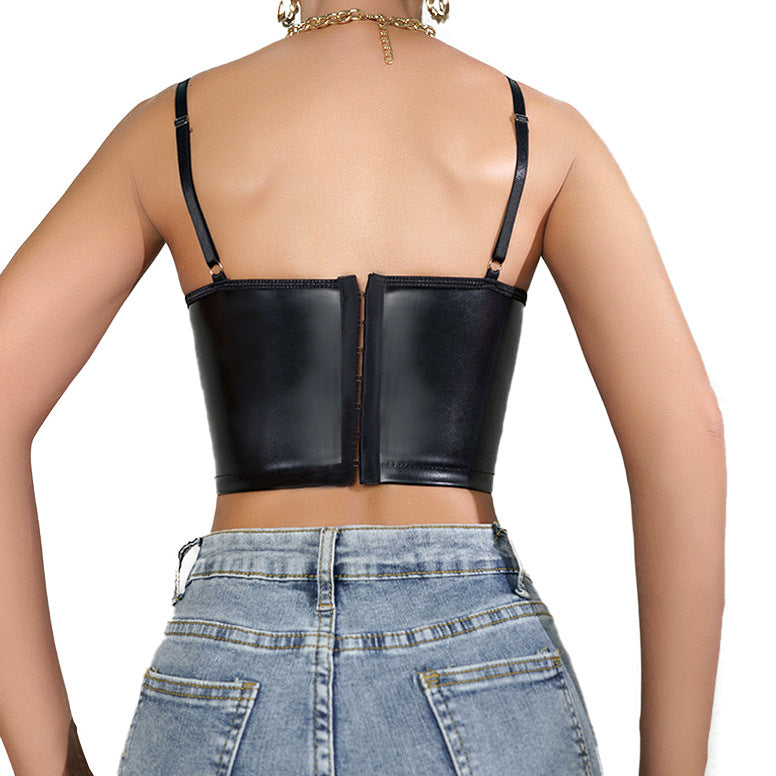PU Leather Deep V Embroidery Lace Sexy Corset
