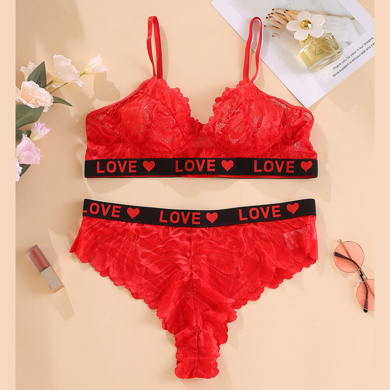 Red Plus Size Sexy Lace Bra Set