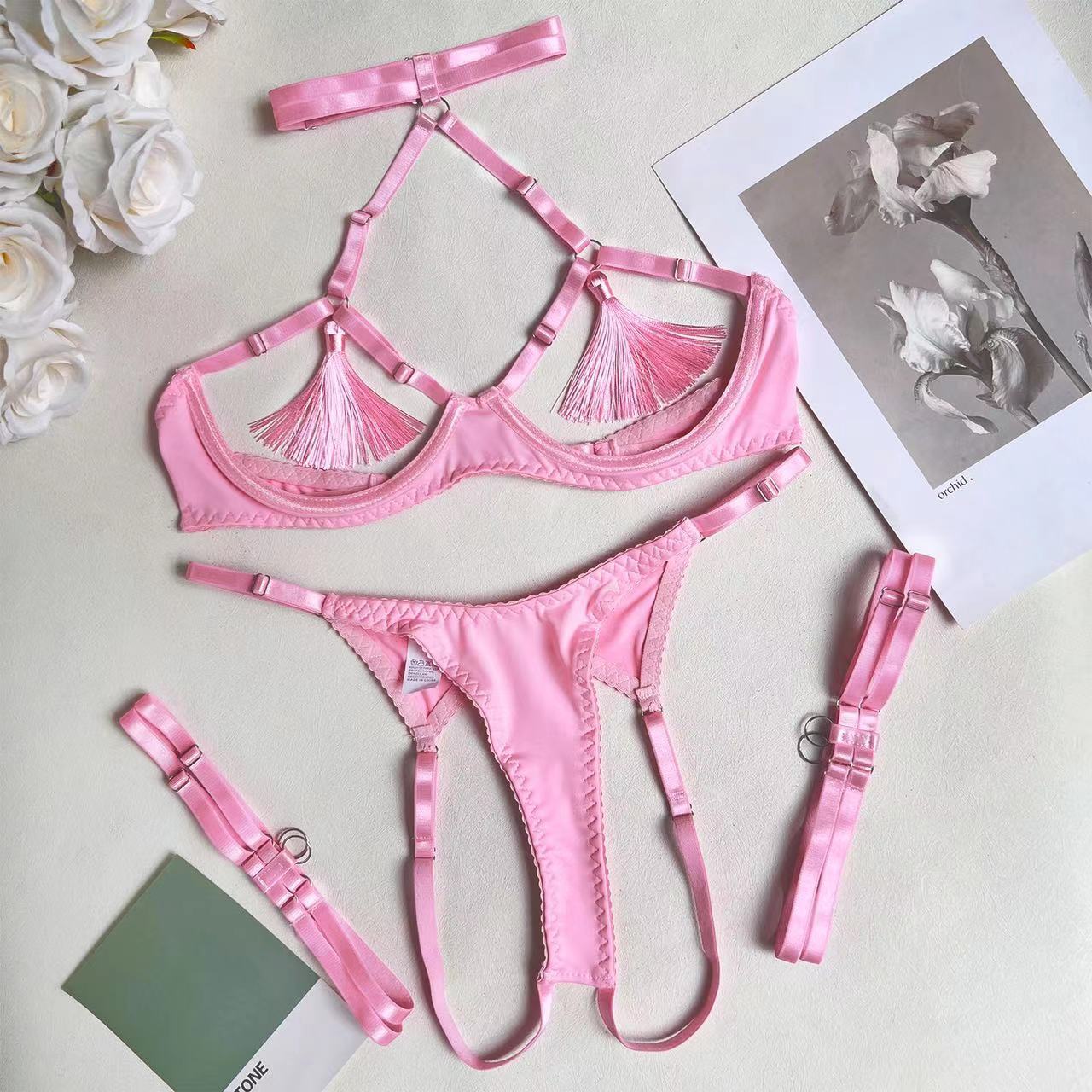 Strappy Cutout Tassels Lingerie Sets
