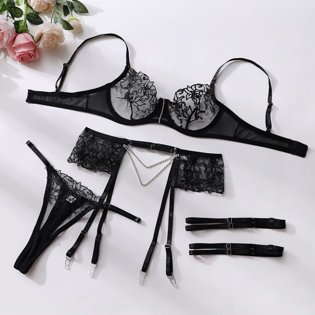 Chain See-through Lace Lingerie Set