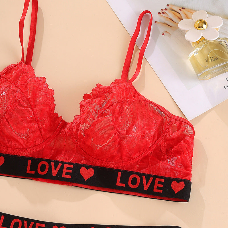Red Plus Size Sexy Lace Bra Set