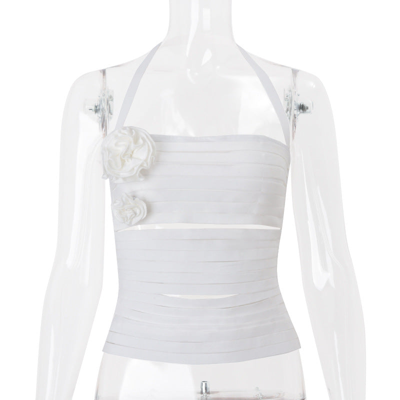3D Flower Hollow Slim Halter Vest
