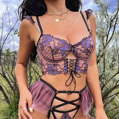 Thin Embroidered Chain Four-Piece Lingerie Set