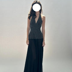V-Neck Halter Dress With Polka Dot Print