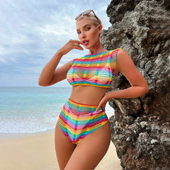 Rainbow Fishnet Crop Bralette Set