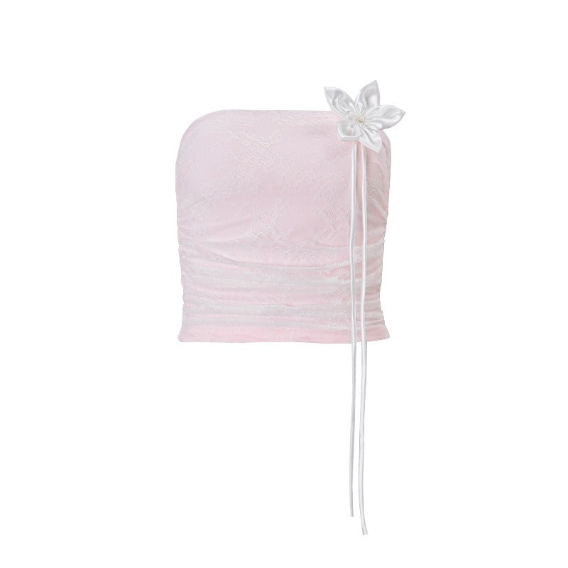 Flower Decorated Mesh Tulle Vest  Set