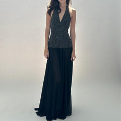 V-Neck Halter Dress With Polka Dot Print