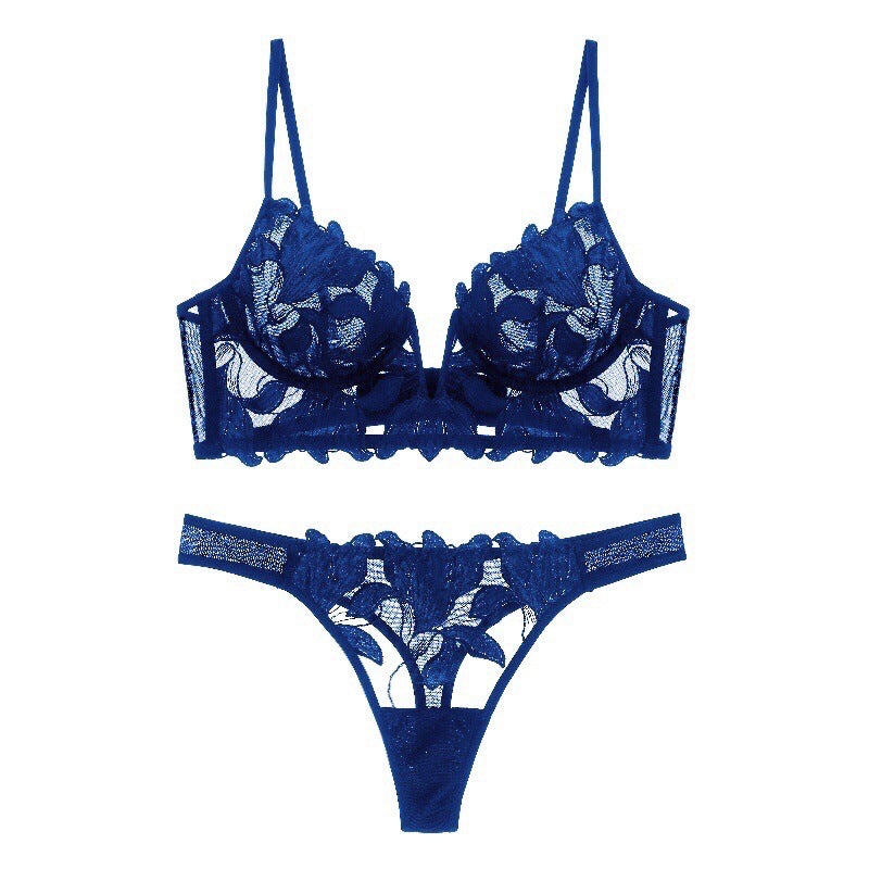 New Sexy Deep V Lace Mesh Corset Lingerie Set