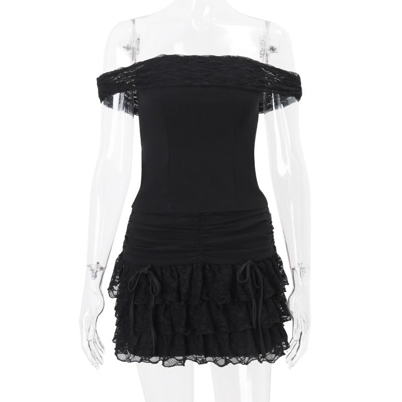 Off-Shoulder Tube Top And Ruffled Skirt Set