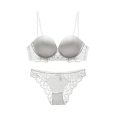 Satin Allover Lace Strappy Sheer Thin Padded Bralette Set