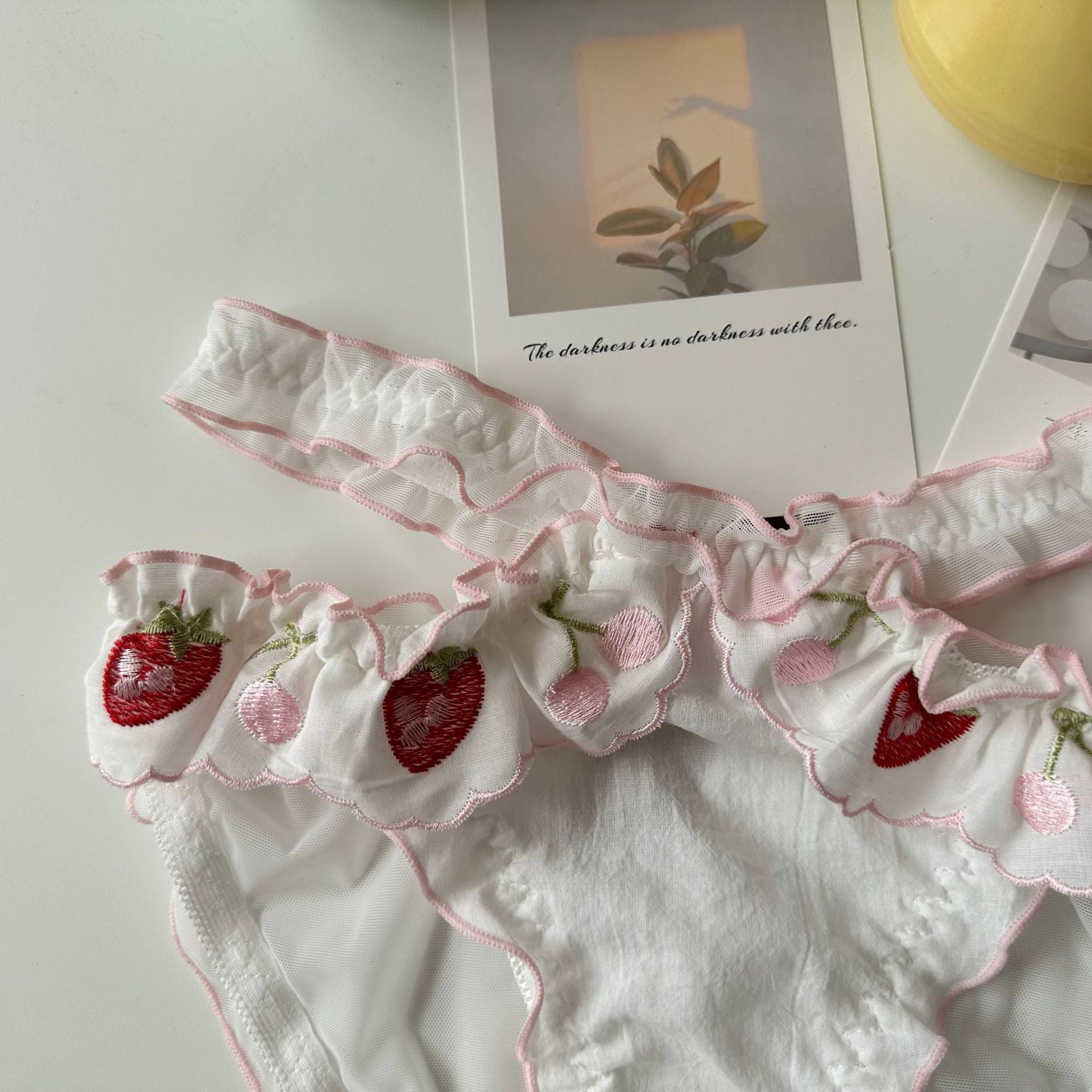 2-Piece Strawberry Embroidered Cottagecore Undergarments Set