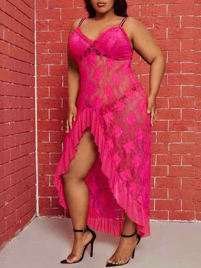 Plus Size Sheer Lace Chemises Set Robe