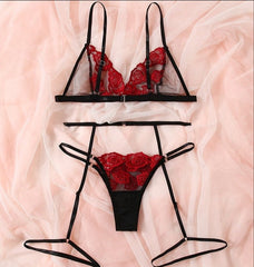 Mesh See-Through Embroidery Lingerie Set