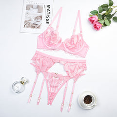 Heart-Shaped Lace Mesh Embroidery Lingerie Set