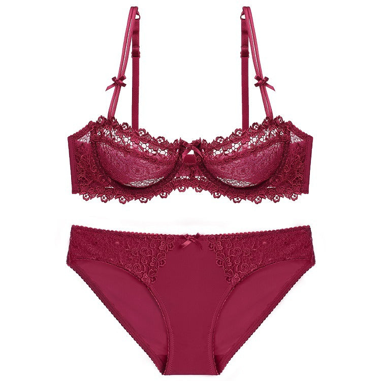 Ultra Thin Translucent Half Cup Lace Bra Sexy Push Up Bralette Set