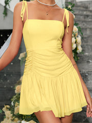 A Short Dress With Lace-Up Pleats