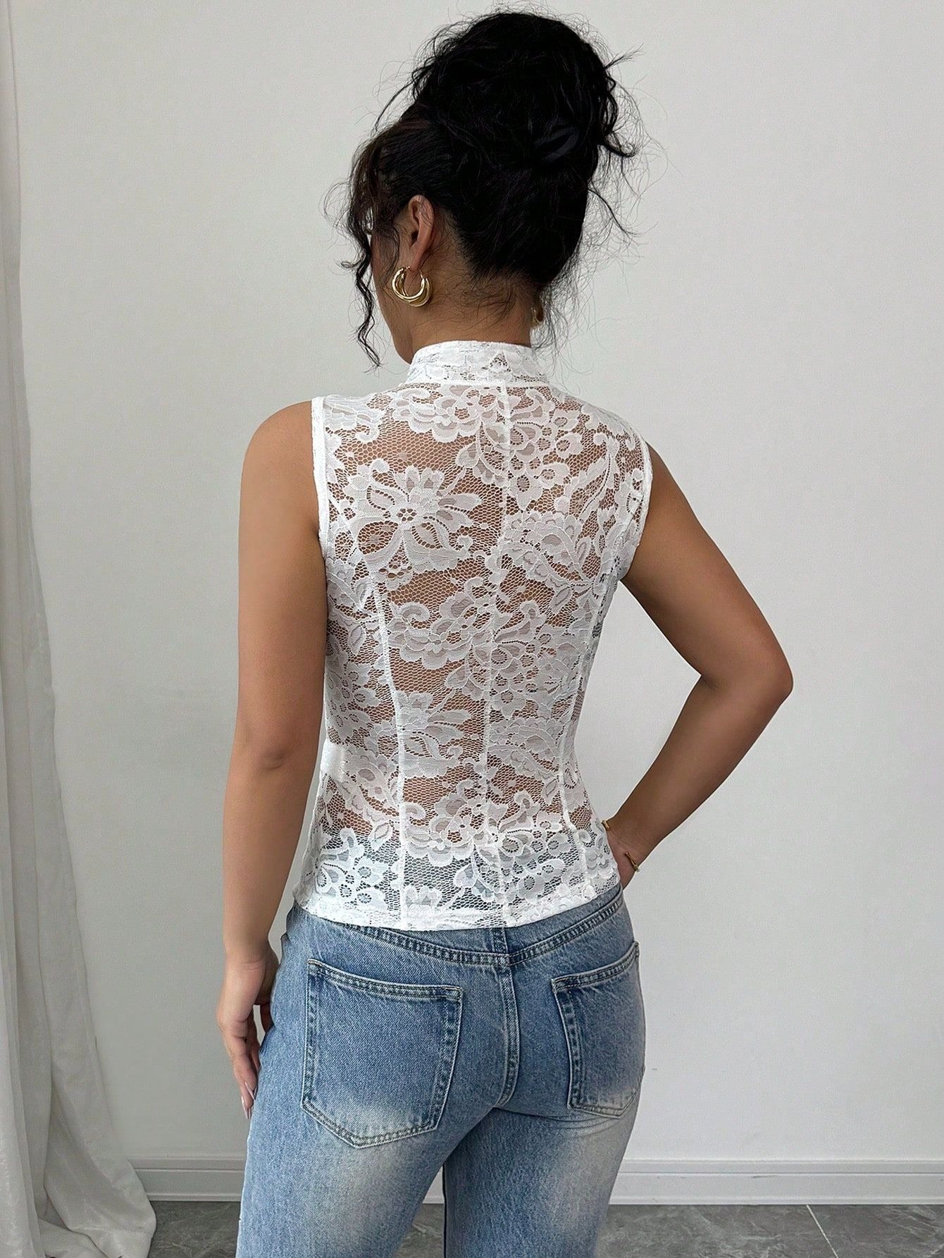 Hollow Chest Jacquard See-Through Lapel Tight Lace