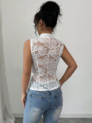 Hollow Chest Jacquard See-Through Lapel Tight Lace