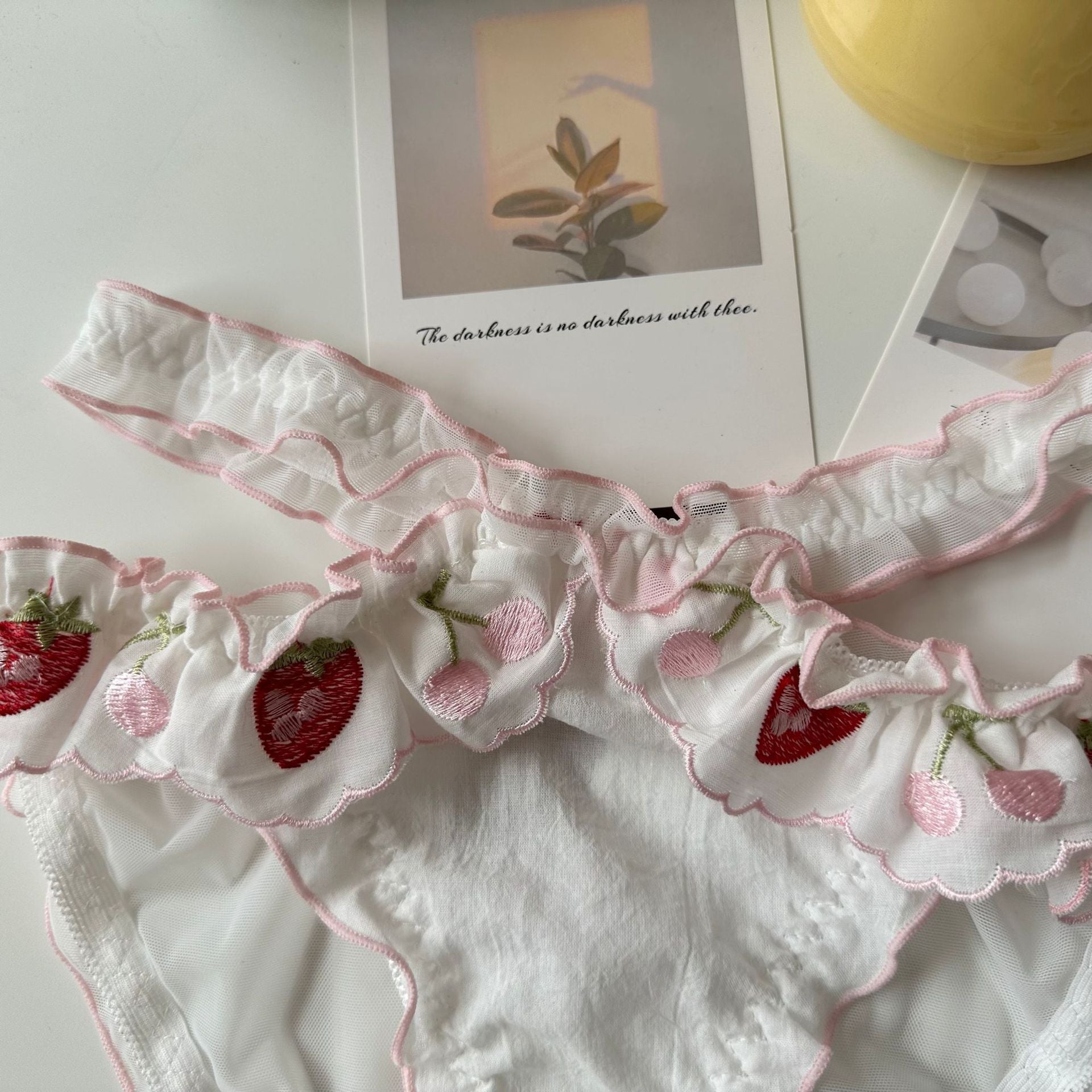2-Piece Strawberry Embroidered Cottagecore Undergarments Set