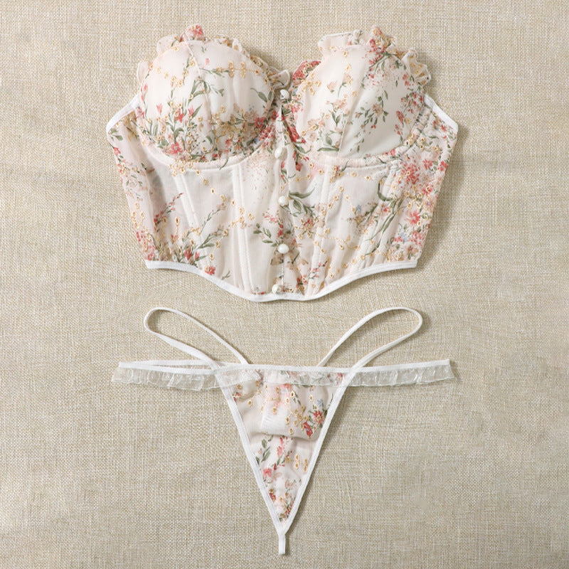 Romantic Floral Strapless Corset Sexy Lingerie Set