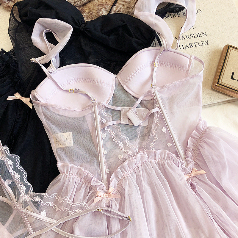 2-teiliges Nachthemd-Dessous-Set in Rosa/Schwarz