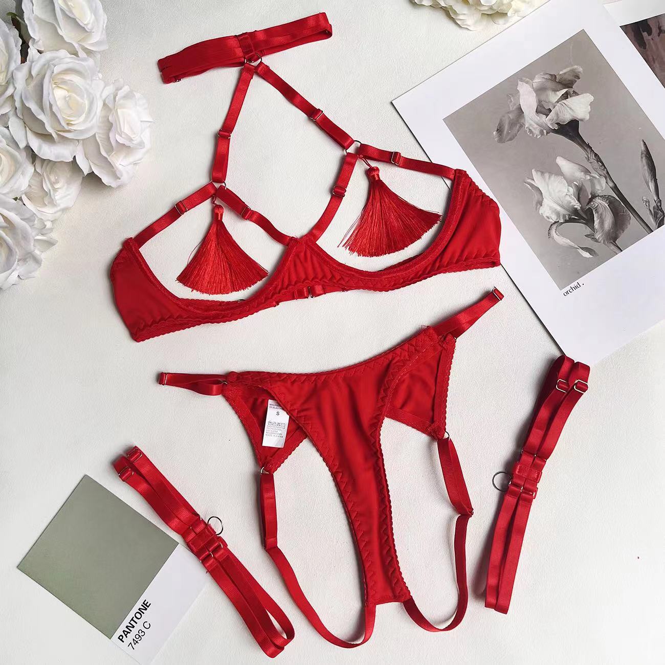 Strappy Cutout Tassels Lingerie Sets