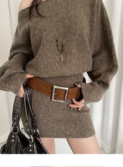 Wide Belt Suede Faux Suede Square Pin Buckle Belt Waist