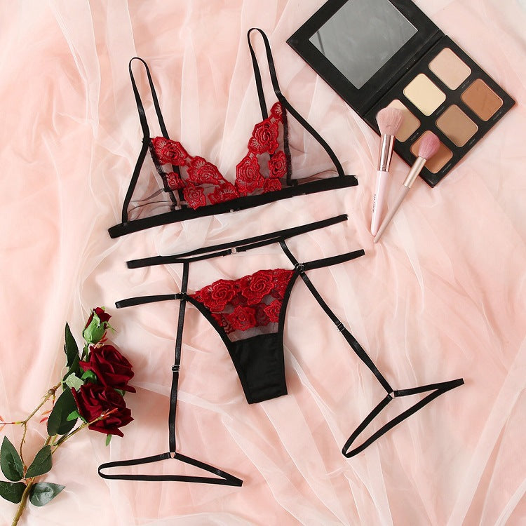 Mesh See-Through Embroidery Lingerie Set