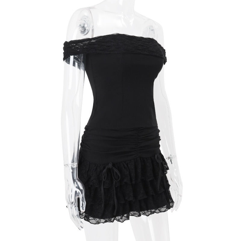 Off-Shoulder Tube Top And Ruffled Skirt Set
