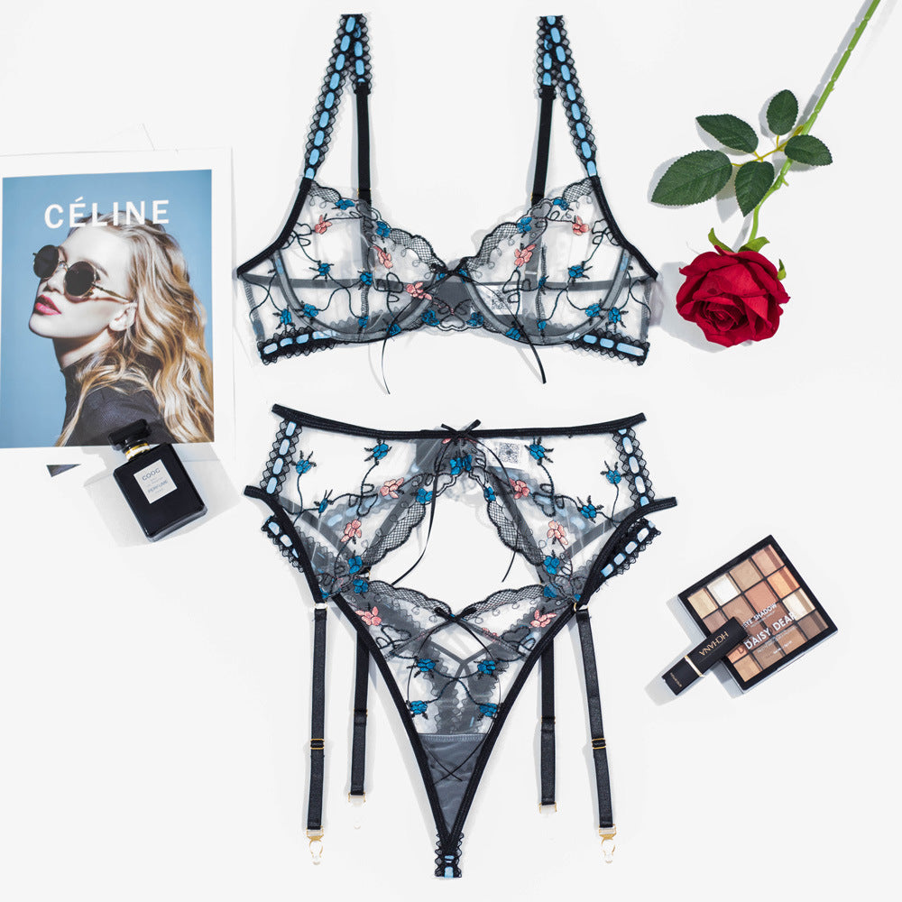 Embroidered Suspenders Lingerie set