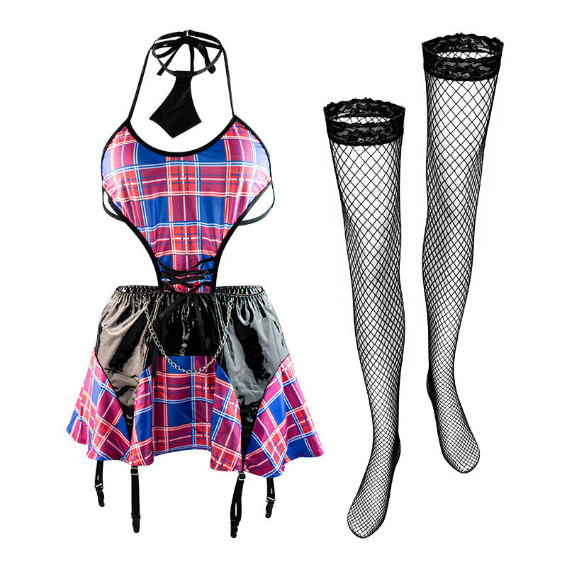 PU Leather Halter Cosplay Three Piece Set