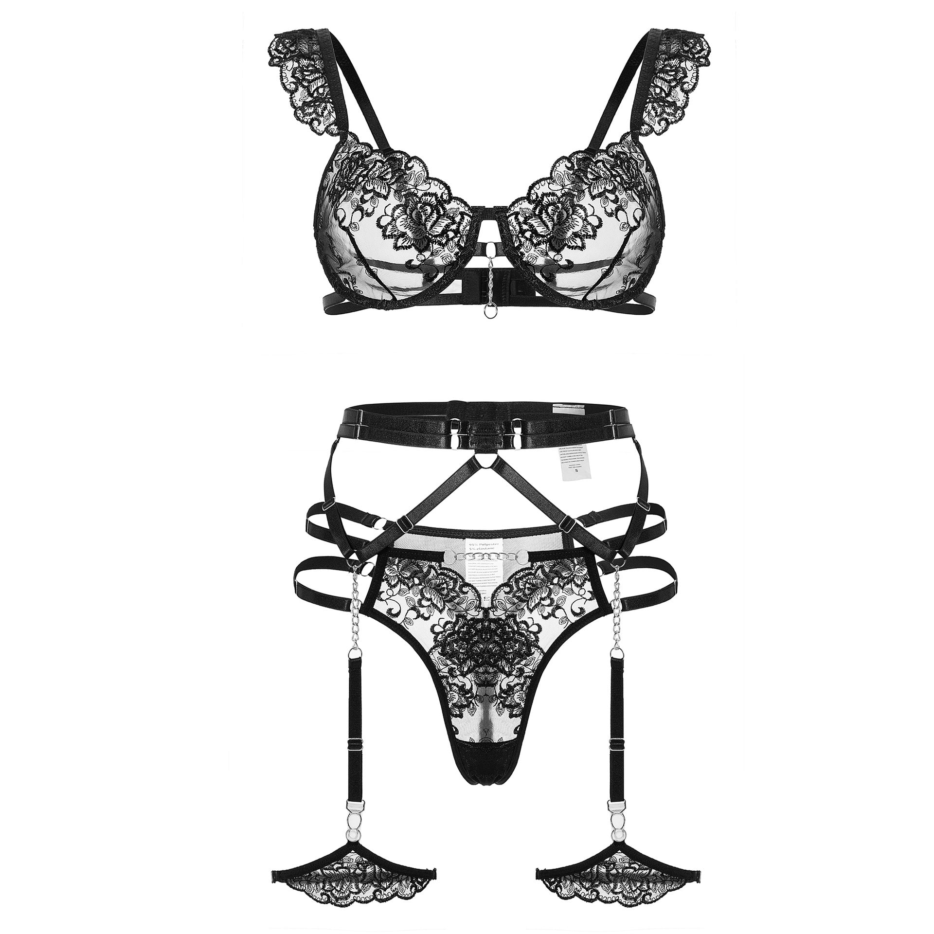 Women Embroidered Mesh Bra Set Underwear