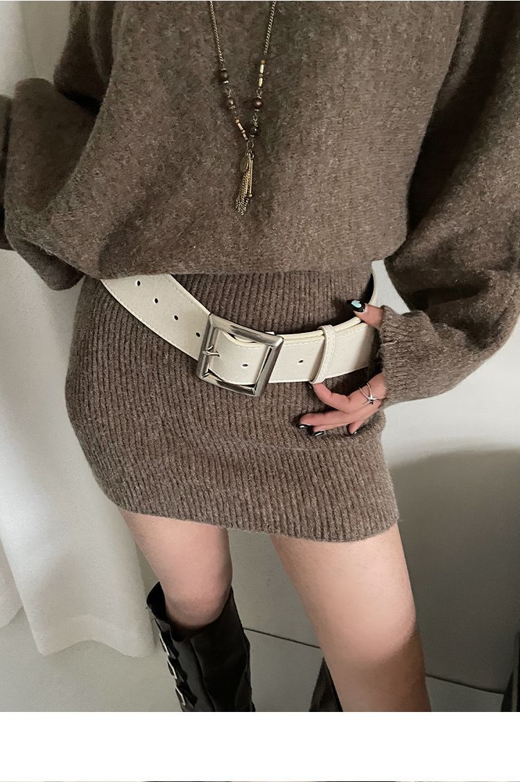 Wide Belt Suede Faux Suede Square Pin Buckle Belt Waist