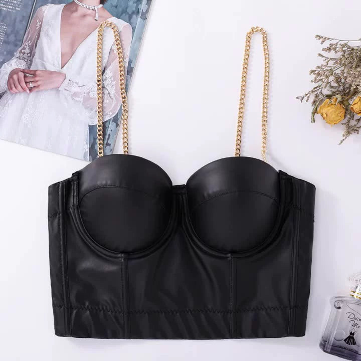 Leather Elastic Gold Chain Sling Corsets