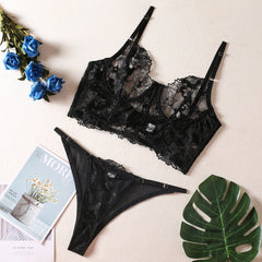 New Sexy Perspective Embroidered Erotic Corset Lingerie Set