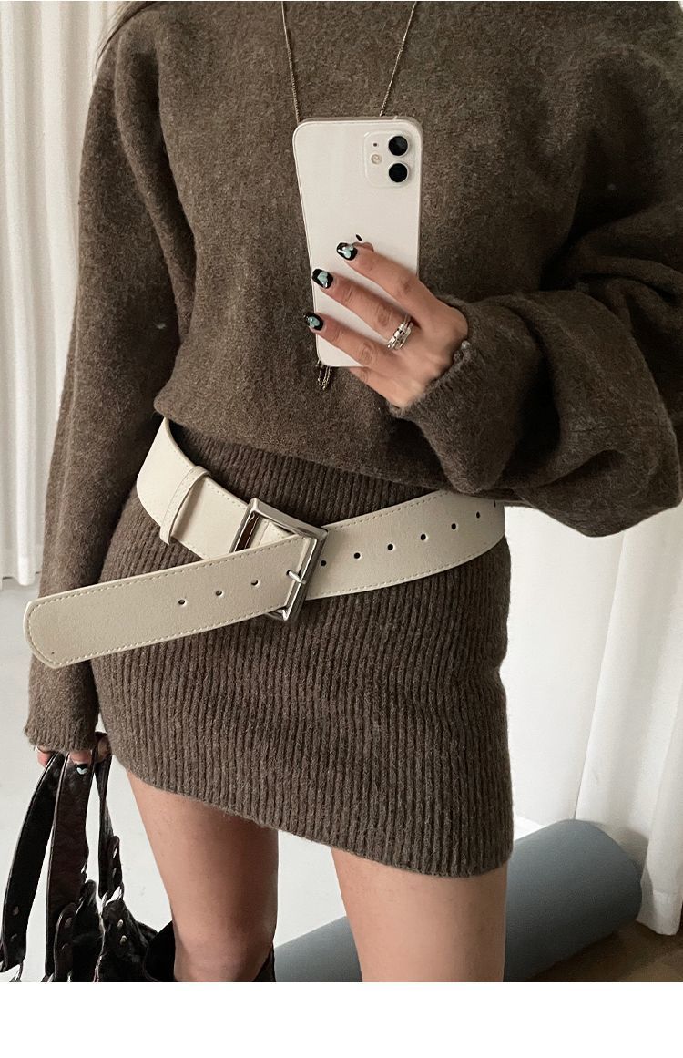 Wide Belt Suede Faux Suede Square Pin Buckle Belt Waist