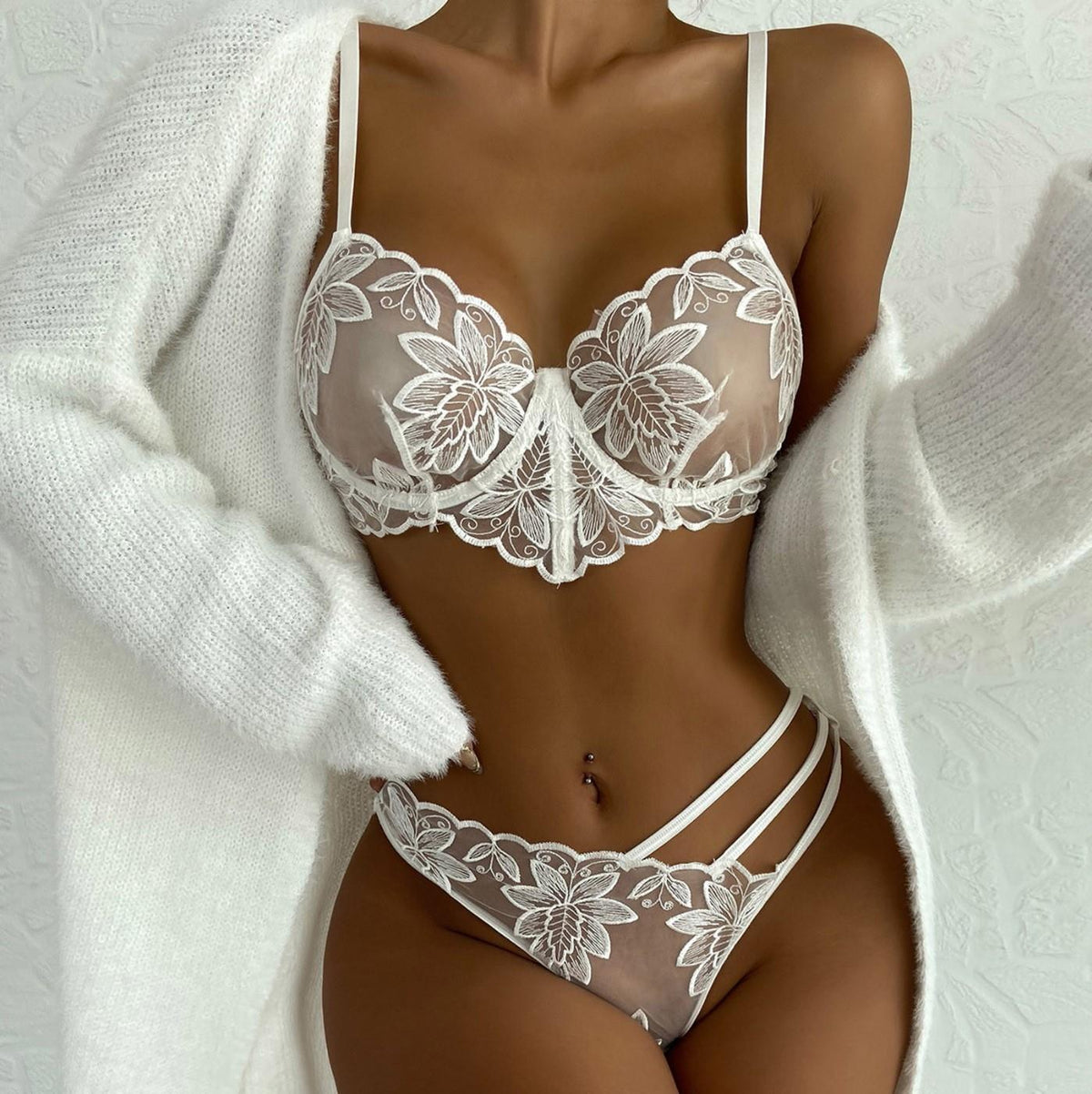 New Sexy Lace Mesh Bralette Set