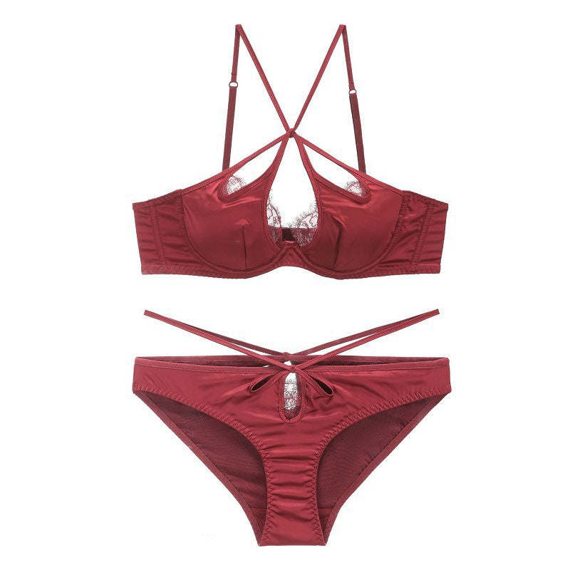 Satin Crossover Tie Soft Underwire Bralette Set