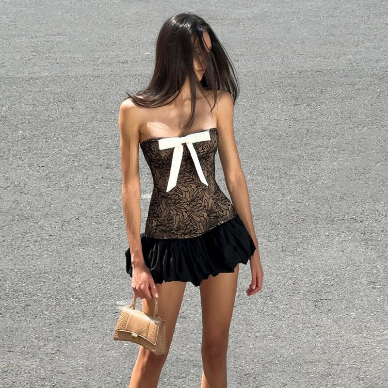 One-Shoulder Bow-Knot Tube Top Dress