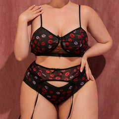 Plus Size Split Sexy Transparent Lace Bra Set