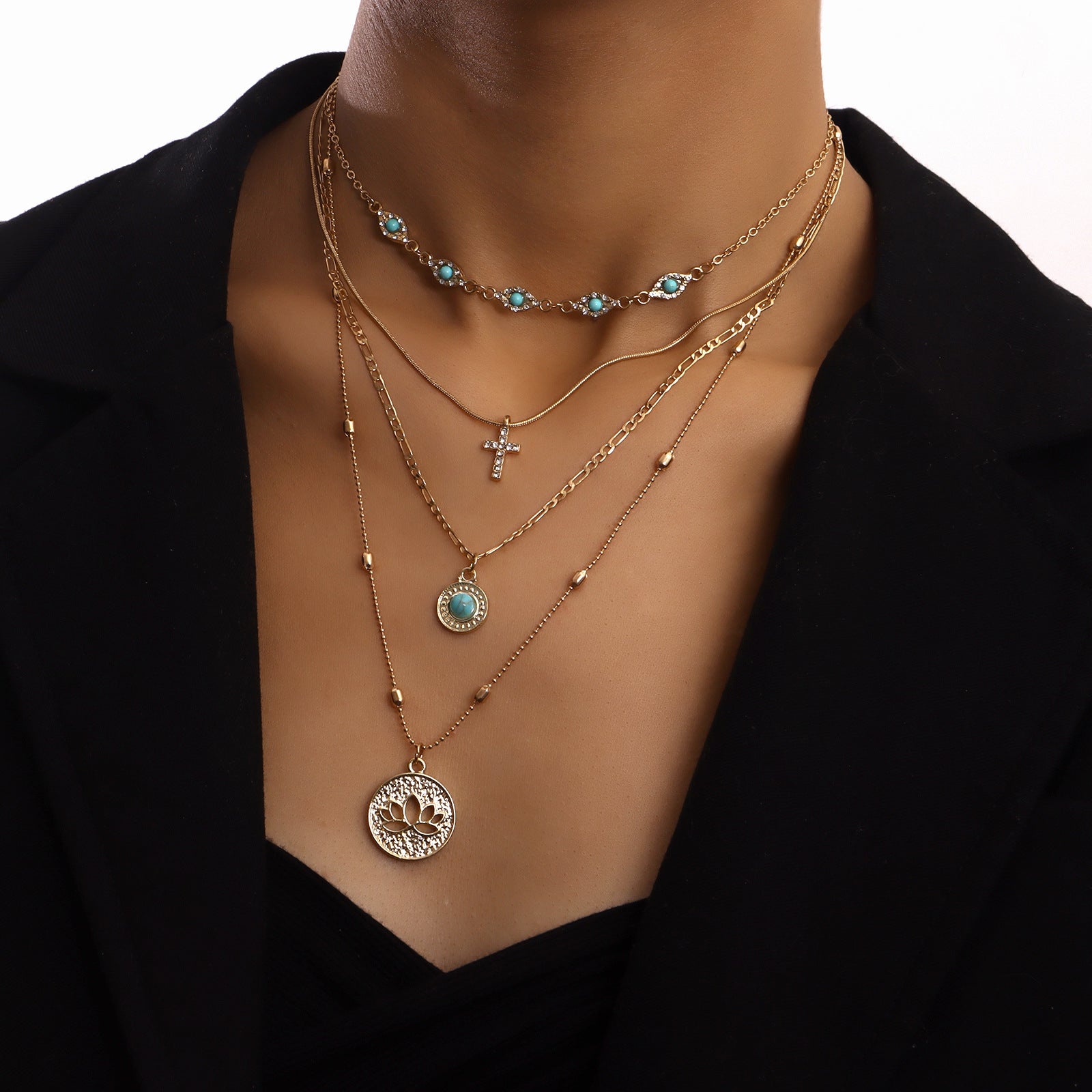 Flower Diamond Cross Pendant Necklace