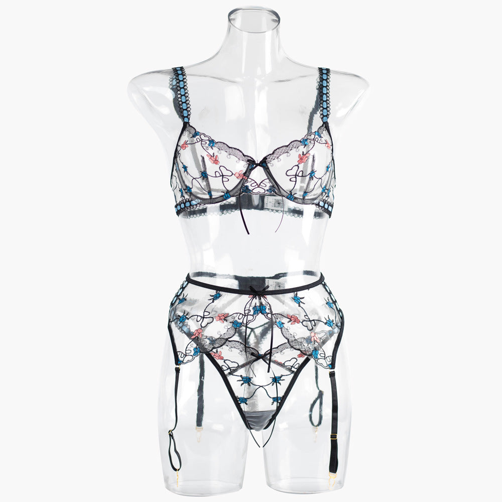 Embroidered Suspenders Lingerie set