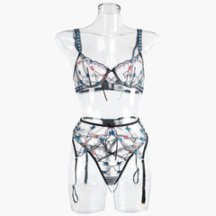 Embroidered Suspenders Lingerie set