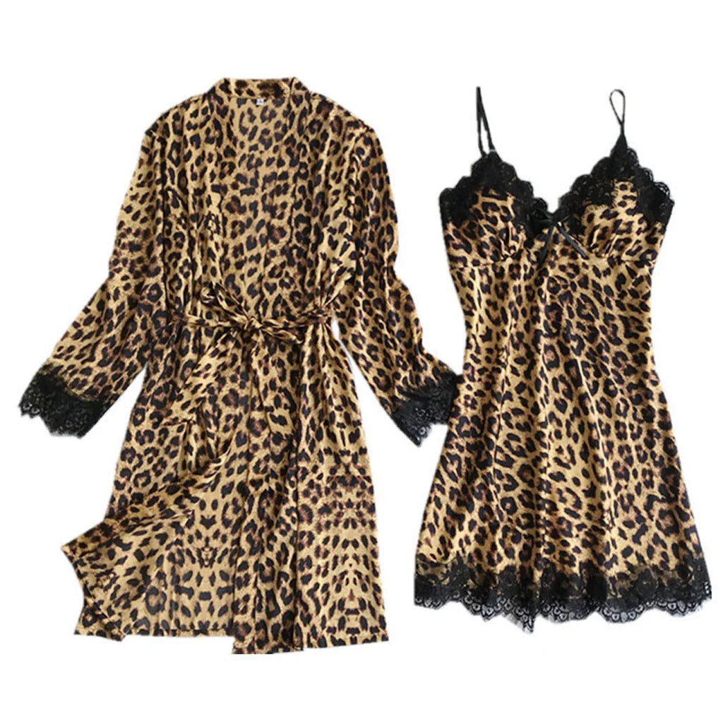 Leopard Lace Pajamas Three-piece Set
