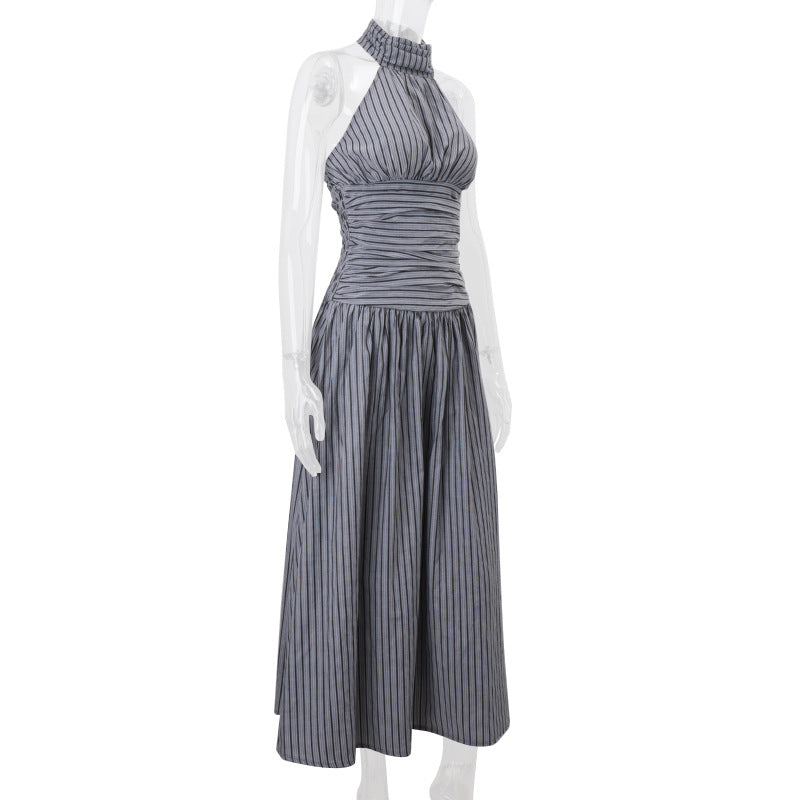 Personalized Backless Waist Loose Striped Dress