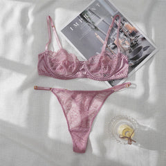 Sexy Satin Lace Half Cup Slim Bralette Set
